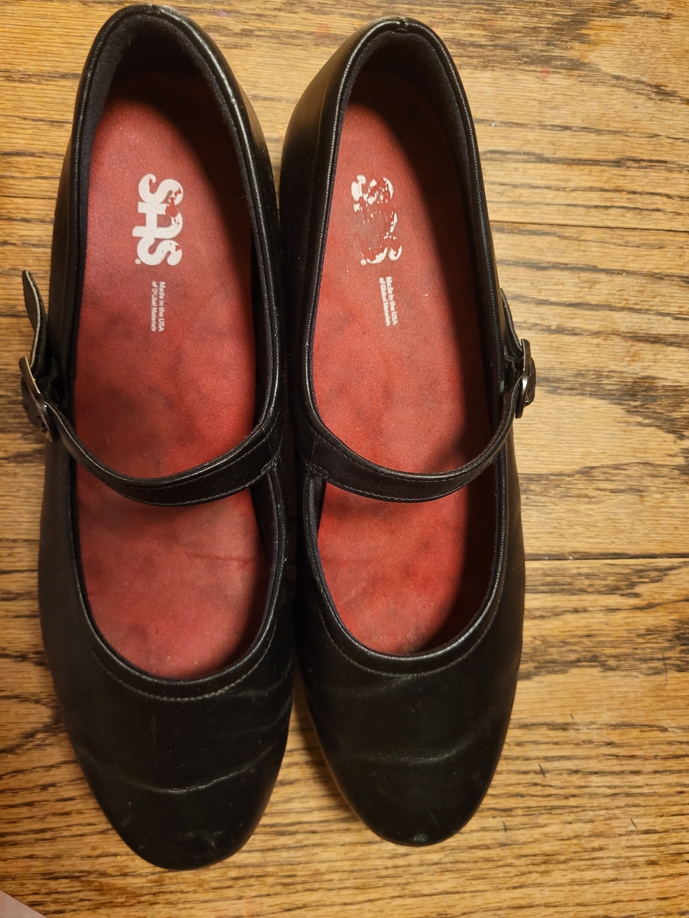 SAS Black Mary Jane Flats with Red Insoles and Buckle Strap